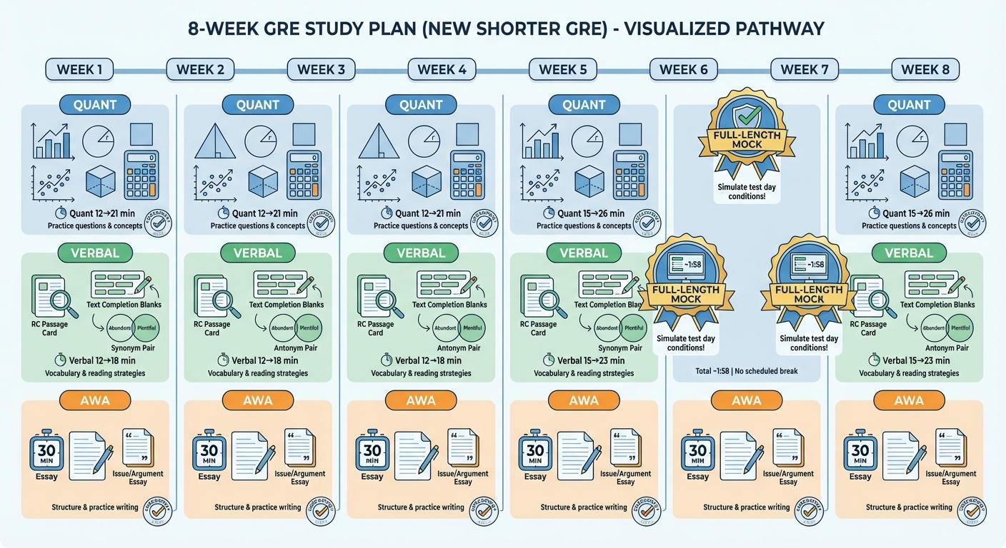 8-Week GRE Study Plan (2 Months): Balanced Quant + Verbal Build