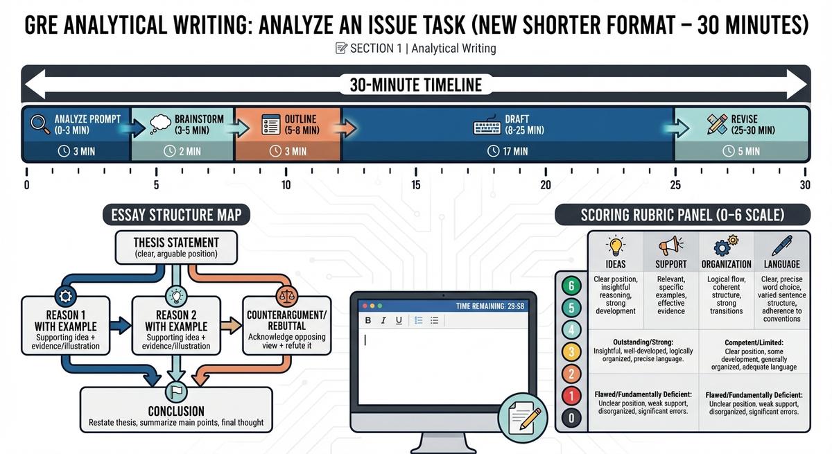 GRE Analytical Writing Hub (Issue Task Only): Templates, Scoring, and Practice