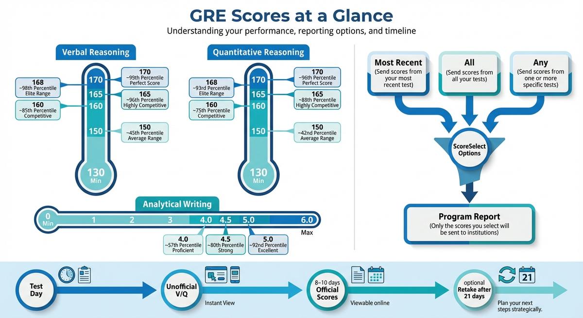 GRE Scores Hub: What’s a Good Score, Percentiles, Retakes, and ScoreSelect